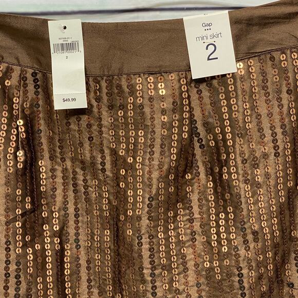 GAP Brown Sequin Embellished Mini Skirt Size 2 NWT New with Tags Side Zipper - Picture 2 of 10